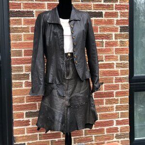 Danier Layered Leather Bohemian Shaggy Skirt Size 8 Lined